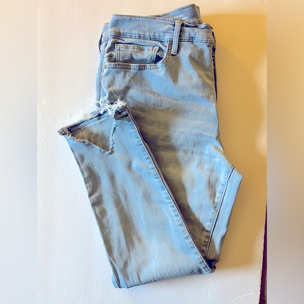 Shark Bite Hem High Rise Skinny Ankle Jeans by a.n.a. Size 12. Light pale blue